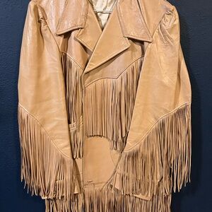 *VINTAGE* Handmade Tan Fringe Leather Jacket